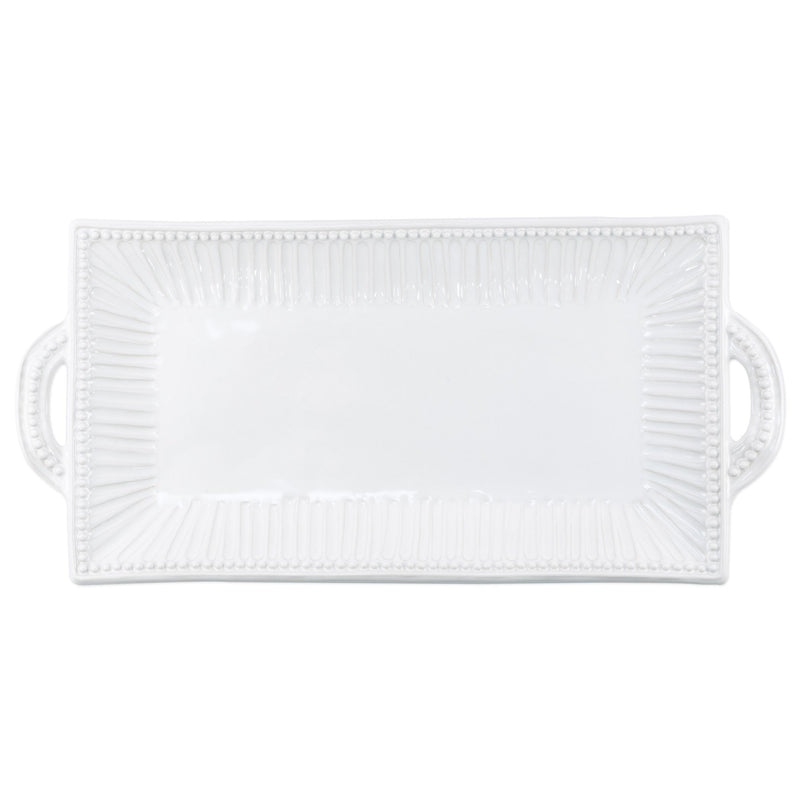 Incanto Stone White Stripe Rectangular Handled Platter by VIETRI