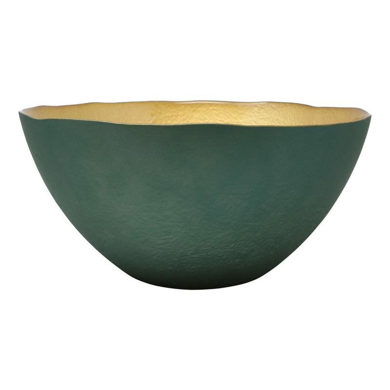 Two-Tone Glass Emerald & Gold Large Deep Bowl by VIETRI