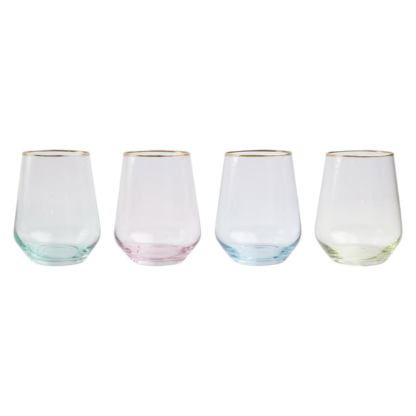 Rainbow Assorted Stemless Wine Glasses - Set of 4